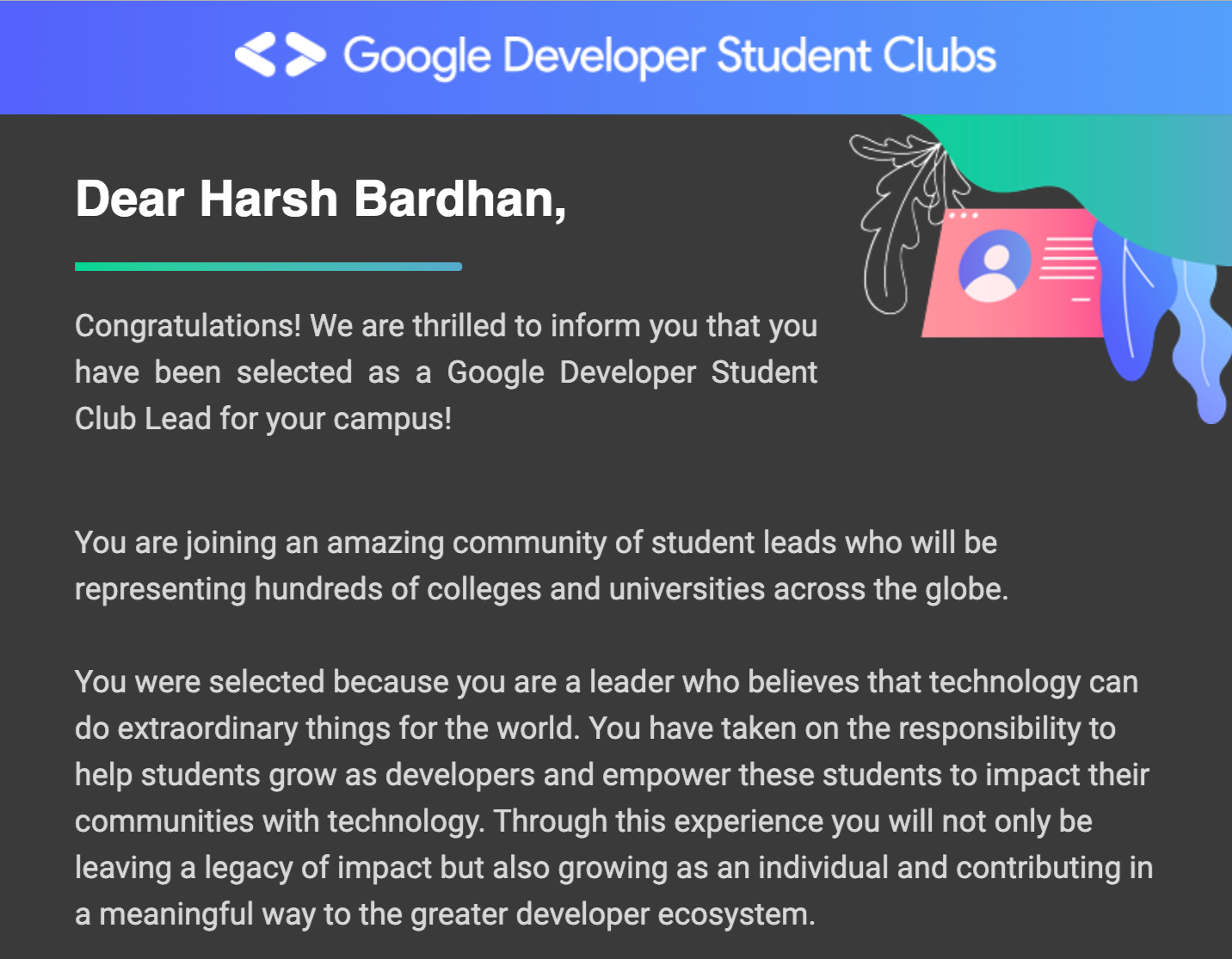 GDSC Community Lead Selection Mail