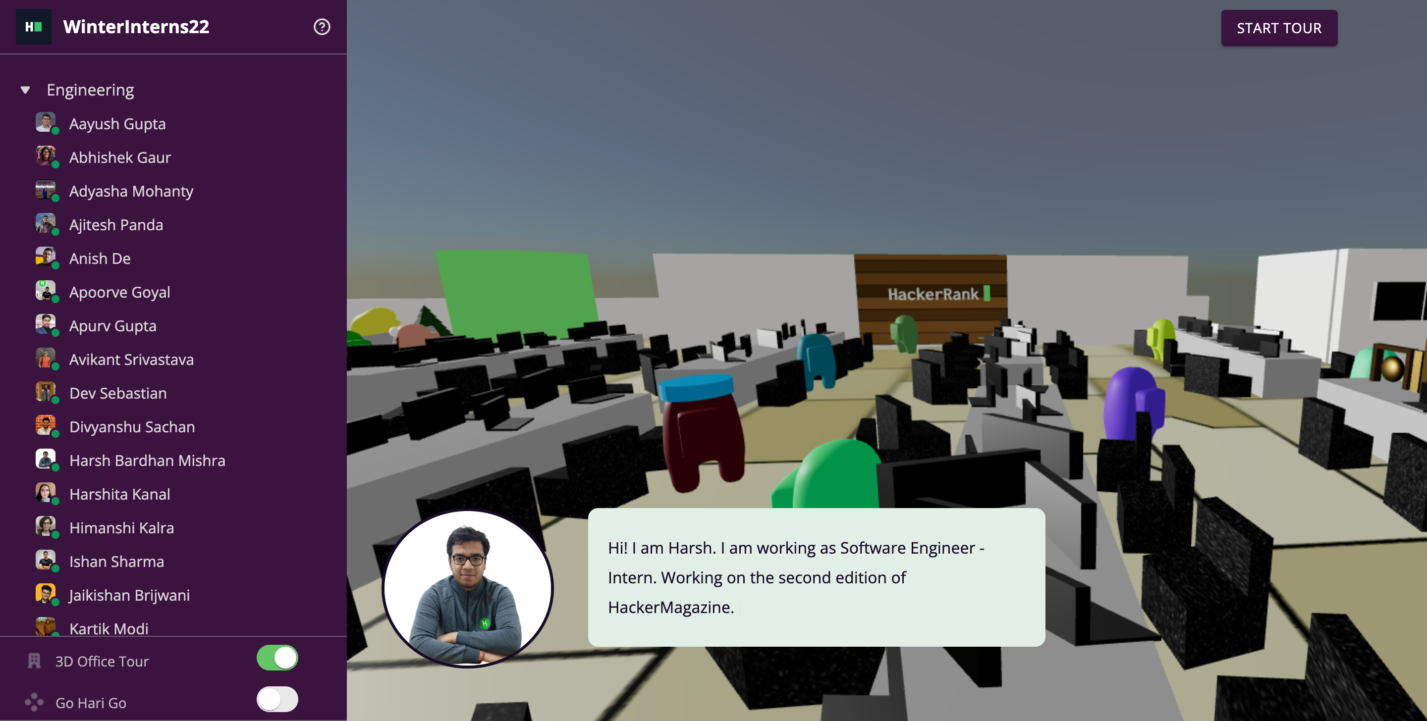 HackerRank's Winter 2022 Interns website introduction